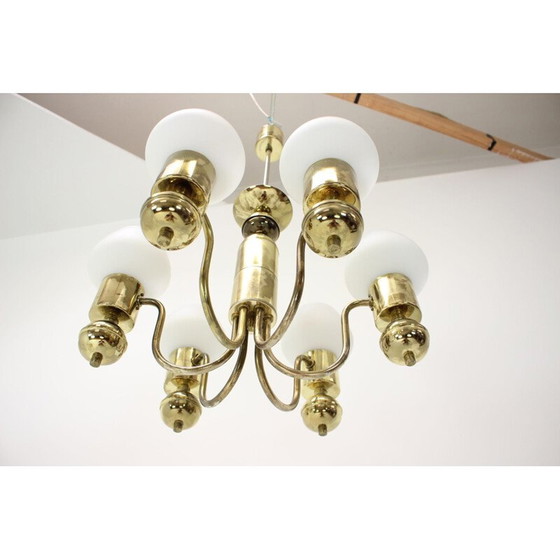 Image 1 of Vintage-Kronleuchter aus Glas und Messing von Kamenicky Senov, Tschechien 1960