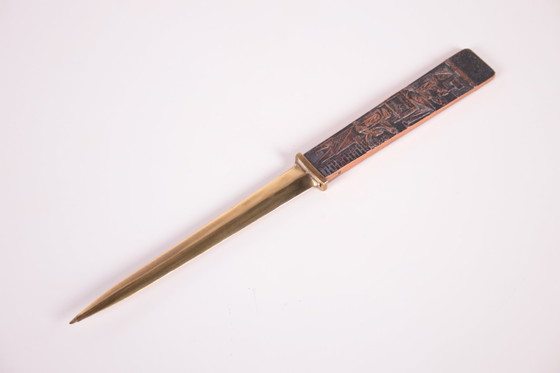 Image 1 of Old Vintage Brieföffner mit geschnitztem Griff, Dänemark