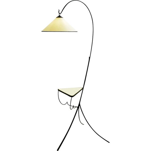 Mid Century Stehleuchte aus Schmiedeeisen mit Regal, Italien 1960er Jahre