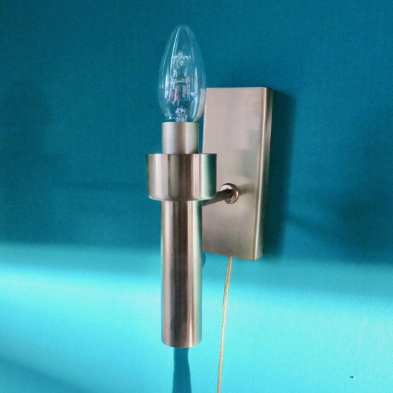 Image 1 of Vintage Wandlampe aus gebürstetem Messing und Glas Vitrika, Dänemark 1980