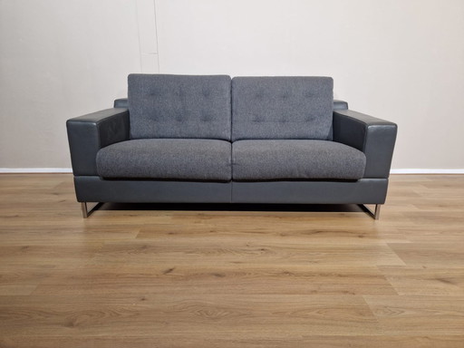 Leolux Cuno 2-Sitzer Sofa Grau Leder Stoff Design Cuno Frommherz