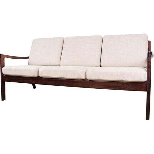 Vintage Danish Senator 3-Sitzer Sofa in Mahagoni und Stoff von Ole Wanscher für Poul Jepessen, 1960