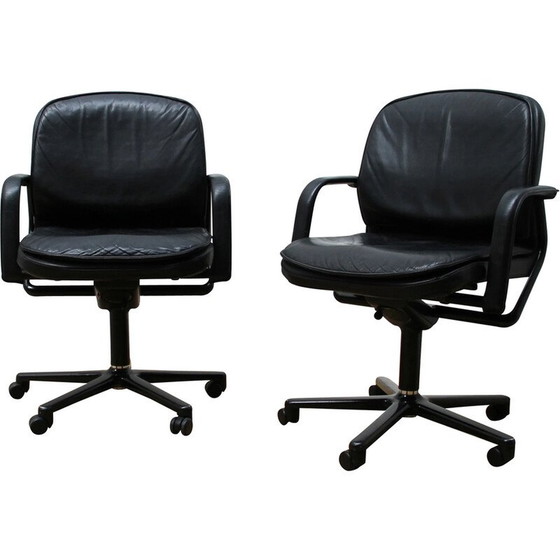 Image 1 of Vintage Büro-Sessel aus Metall und schwarzem Leder für Wilkhann, 1990