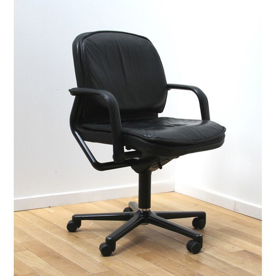 Image 1 of Vintage Büro-Sessel aus Metall und schwarzem Leder für Wilkhann, 1990