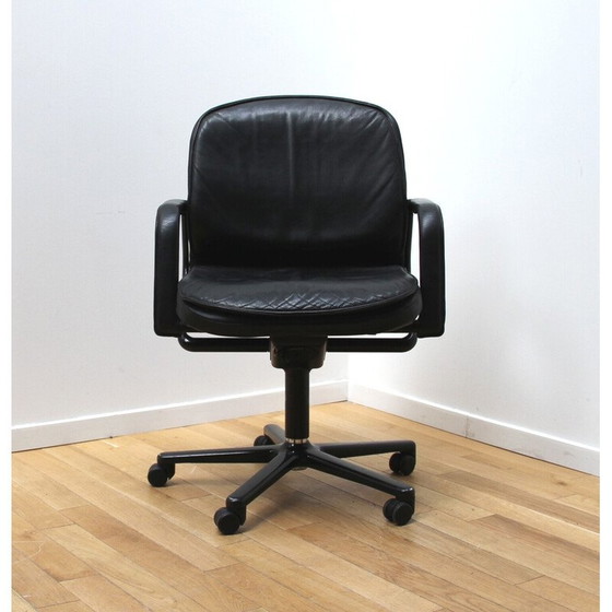 Image 1 of Vintage Büro-Sessel aus Metall und schwarzem Leder für Wilkhann, 1990