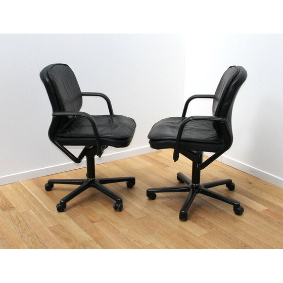 Image 1 of Vintage Büro-Sessel aus Metall und schwarzem Leder für Wilkhann, 1990