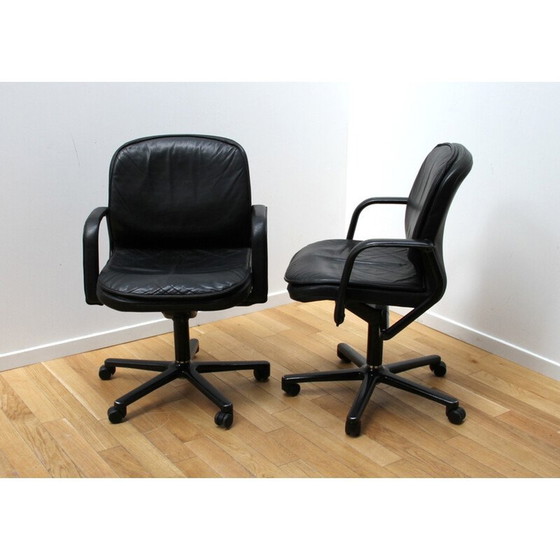 Image 1 of Vintage Büro-Sessel aus Metall und schwarzem Leder für Wilkhann, 1990