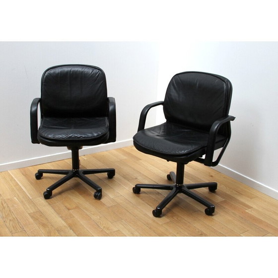 Image 1 of Vintage Büro-Sessel aus Metall und schwarzem Leder für Wilkhann, 1990
