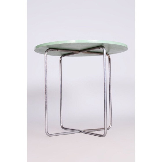 Image 1 of Runder Bauhaus-Tisch aus verchromtem Stahl und lackiertem Holz, Tschechoslowakei 1930