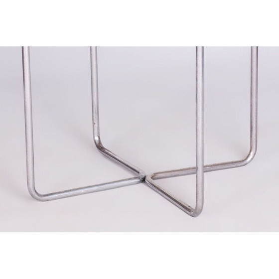 Image 1 of Runder Bauhaus-Tisch aus verchromtem Stahl und lackiertem Holz, Tschechoslowakei 1930