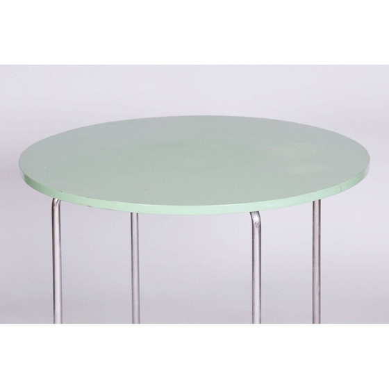 Image 1 of Runder Bauhaus-Tisch aus verchromtem Stahl und lackiertem Holz, Tschechoslowakei 1930