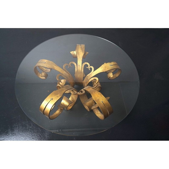 Image 1 of Vintage Beistelltisch aus goldenem Metall und Glas, Deutschland 1970