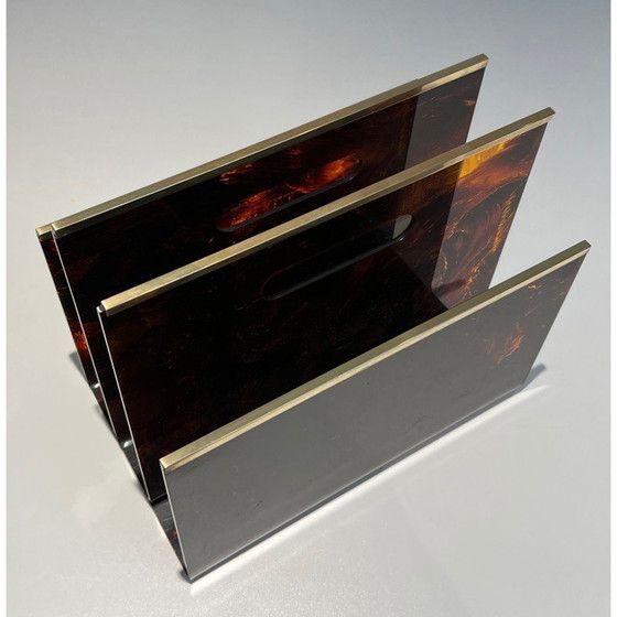 Image 1 of Vintage-Zeitschriftenständer aus Plexiglas und Messing, Frankreich 1970