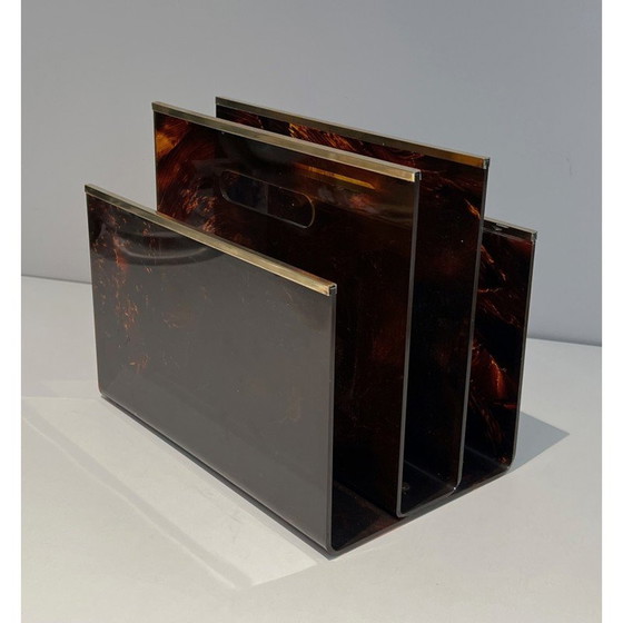 Image 1 of Vintage-Zeitschriftenständer aus Plexiglas und Messing, Frankreich 1970