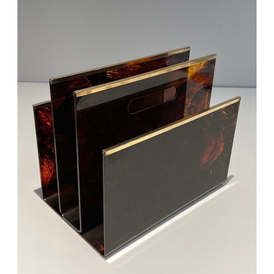 Image 1 of Vintage-Zeitschriftenständer aus Plexiglas und Messing, Frankreich 1970