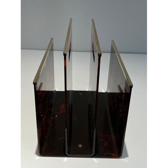 Image 1 of Vintage-Zeitschriftenständer aus Plexiglas und Messing, Frankreich 1970