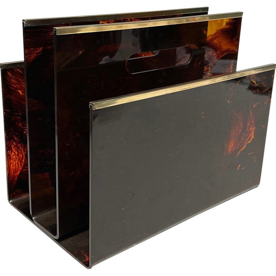 Image 1 of Vintage-Zeitschriftenständer aus Plexiglas und Messing, Frankreich 1970
