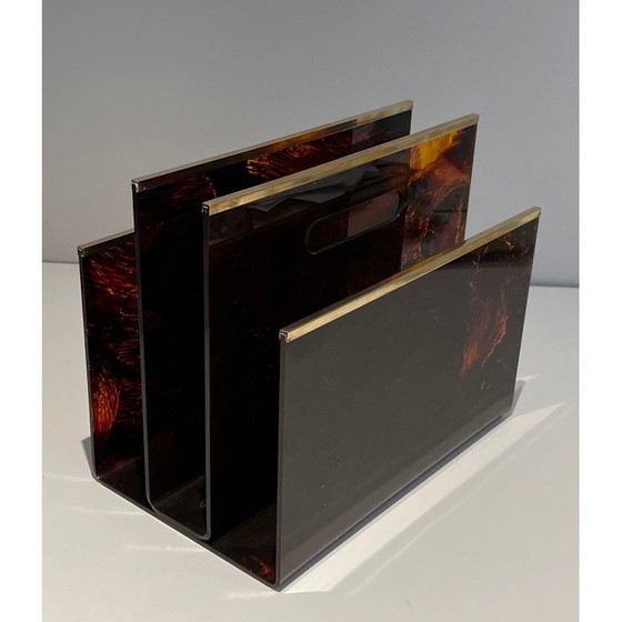 Image 1 of Vintage-Zeitschriftenständer aus Plexiglas und Messing, Frankreich 1970
