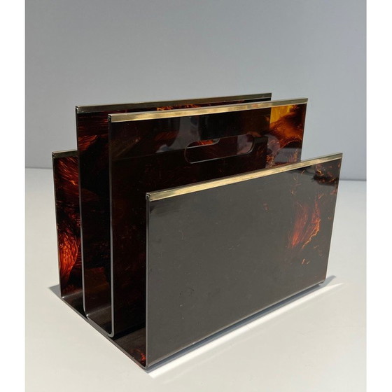 Image 1 of Vintage-Zeitschriftenständer aus Plexiglas und Messing, Frankreich 1970