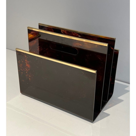 Image 1 of Vintage-Zeitschriftenständer aus Plexiglas und Messing, Frankreich 1970