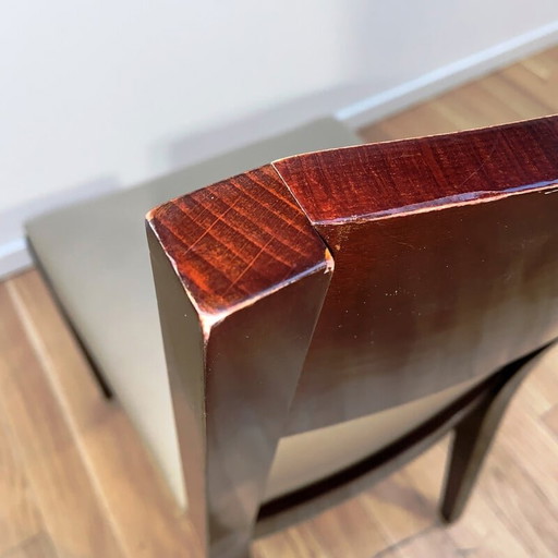 Vintage-Hotelsessel aus dunklem Holz und grau getöntem Leder