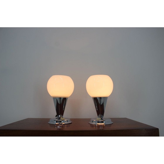 Image 1 of Paar alte Bauhaus Art Deco Tischlampen in Chrom, Tschechoslowakei 1930