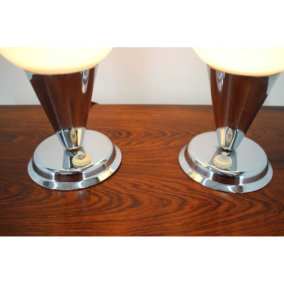 Image 1 of Paar alte Bauhaus Art Deco Tischlampen in Chrom, Tschechoslowakei 1930