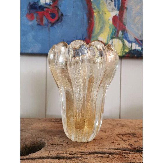 Image 1 of Vintage Vase aus Muranoglas mit Goldglitter, Italien 1970