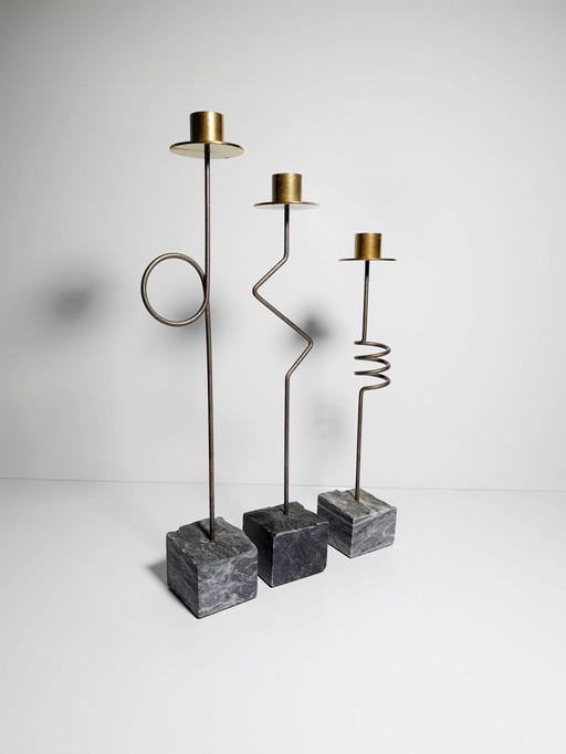 Ikea Krasen Kerzenständer Set 3Er Postmodern 80Er Vintage Kerzenhalter Stein Messing Kräsen Ehlén Johansson