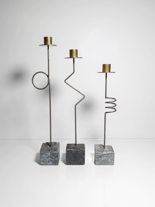 Ikea Krasen Kerzenständer Set 3Er Postmodern 80Er Vintage Kerzenhalter Stein Messing Kräsen Ehlén Johansson