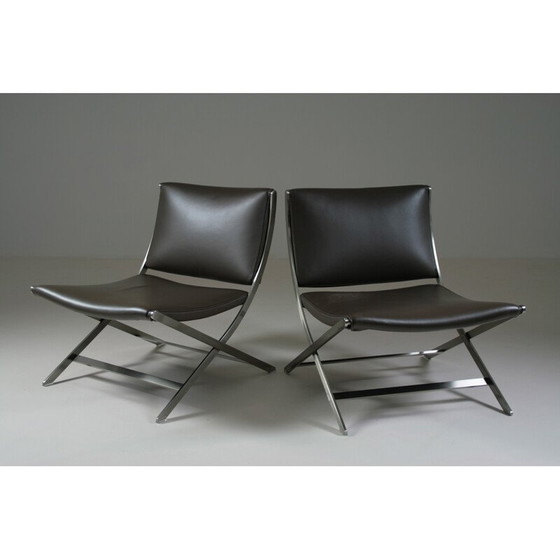 Image 1 of Ein Paar Flexform-Sessel aus verchromtem Metall und Leder von Antonio Citterio