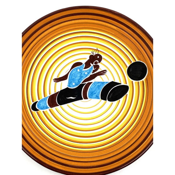 Image 1 of Futuristischer Teller "Fußballspieler" von Dante Baldelli für Fictilia, Italien 1971
