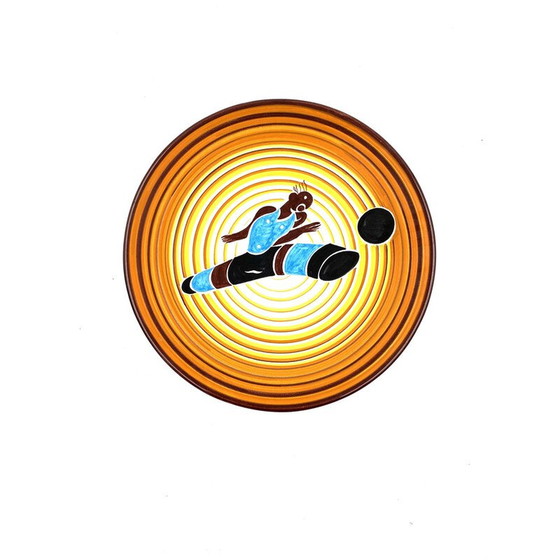 Image 1 of Futuristischer Teller "Fußballspieler" von Dante Baldelli für Fictilia, Italien 1971