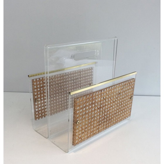 Image 1 of Paar alte Zeitschriftenständer aus Plexiglas und Messing, Frankreich 1970
