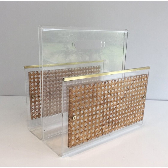 Image 1 of Paar alte Zeitschriftenständer aus Plexiglas und Messing, Frankreich 1970