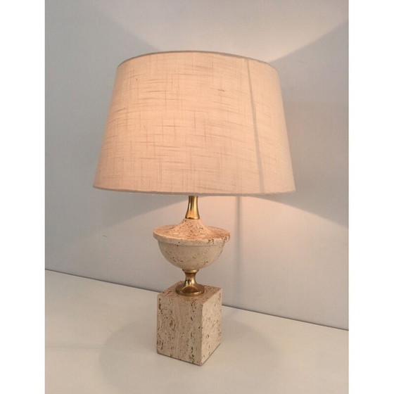 Image 1 of Vintage Tischlampe Baluster in Travertin 1970