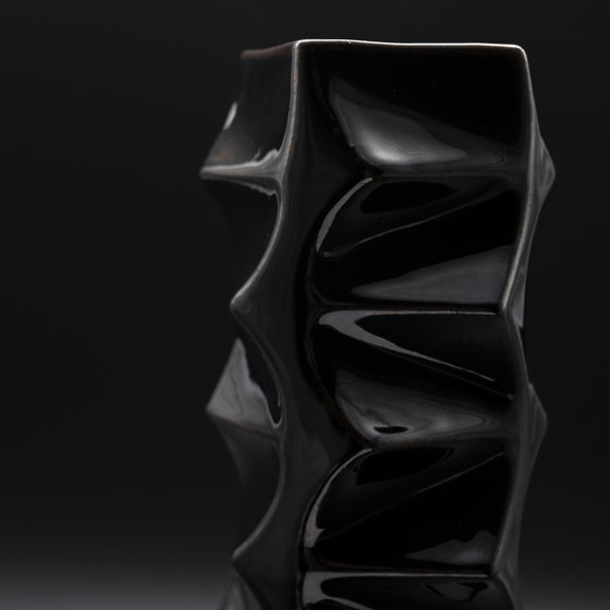 Image 1 of Einzigartige HEINRICH FUCHS "ARCHAIS" HUTSCHENREUTHER Retro OP ART Metallic-Glasur Vase