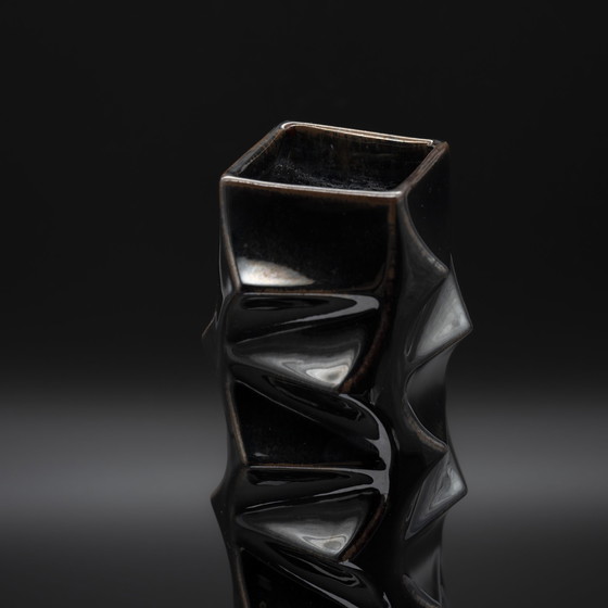 Image 1 of Einzigartige HEINRICH FUCHS "ARCHAIS" HUTSCHENREUTHER Retro OP ART Metallic-Glasur Vase