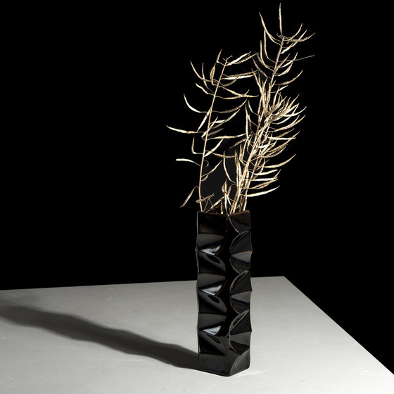 Image 1 of Einzigartige HEINRICH FUCHS "ARCHAIS" HUTSCHENREUTHER Retro OP ART Metallic-Glasur Vase