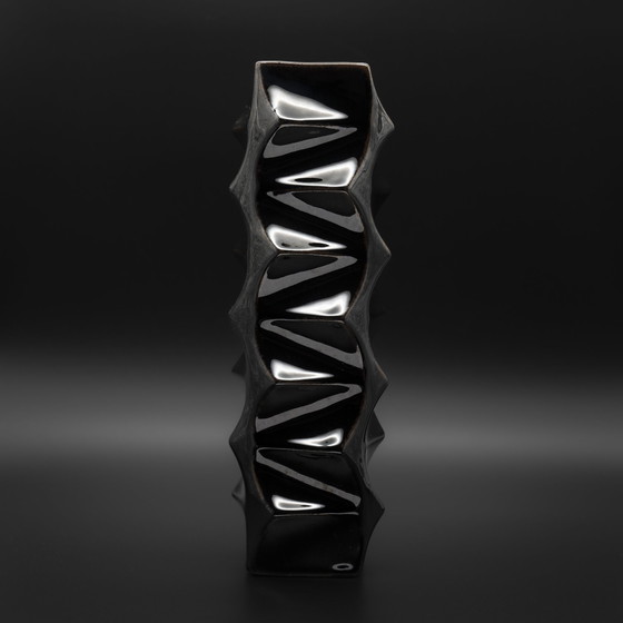 Image 1 of Einzigartige HEINRICH FUCHS "ARCHAIS" HUTSCHENREUTHER Retro OP ART Metallic-Glasur Vase