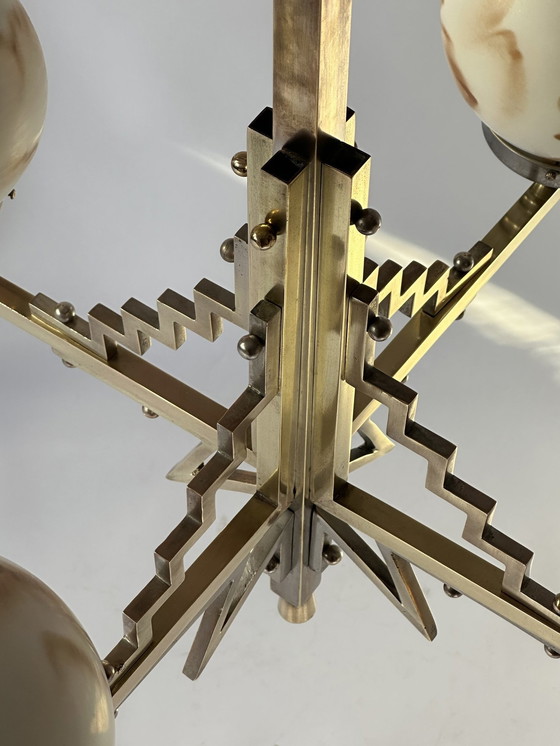 Image 1 of 1930S Messing und Nickel Art Deco Kronleuchter