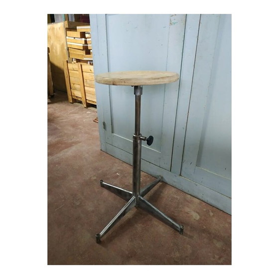 Image 1 of Fabrikhocker Vintage aus gebürstetem Metall