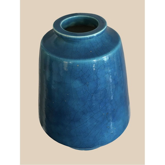 Image 1 of Vase aus blau glasierter Keramik "Primavera" von Rosalba, 1930