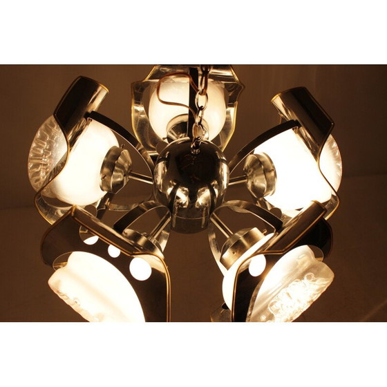 Image 1 of Vintage-Kronleuchter aus Metall und Muranoglas für Mazzega, Italien 1970