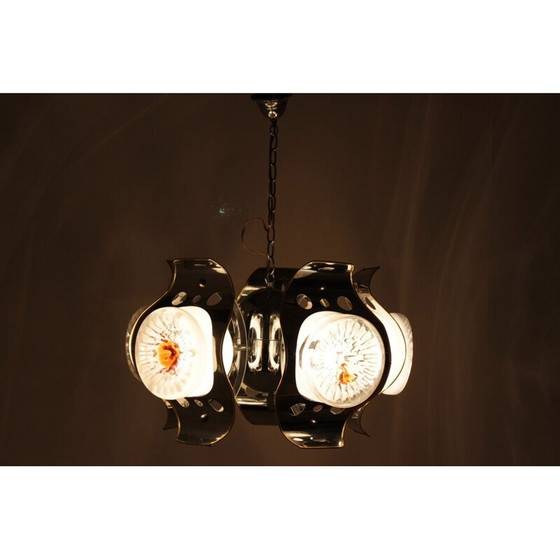 Image 1 of Vintage-Kronleuchter aus Metall und Muranoglas für Mazzega, Italien 1970