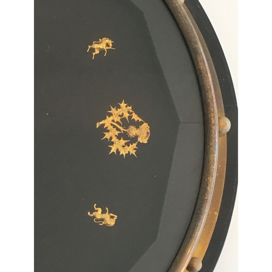 Image 1 of Runde schwarz-goldene Wanduhr, 1950