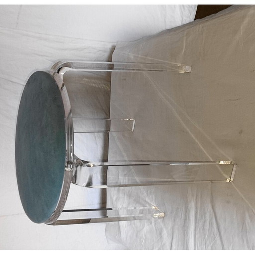 Vintage-Hocker aus Plexiglas und blauem Samt, 1980