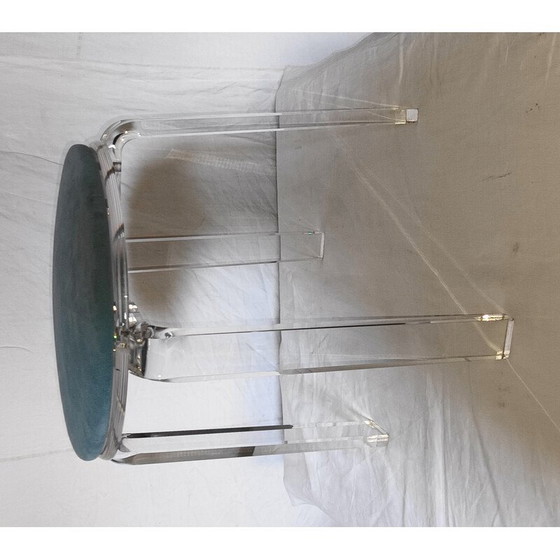 Image 1 of Vintage-Hocker aus Plexiglas und blauem Samt, 1980