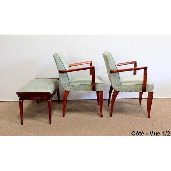 Image 1 of Paar Vintage Bridge Stühle und Art Deco Hocker, 1940