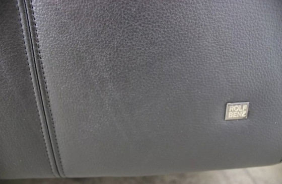 Image 1 of Rolf Benz Sofa Modell 333 Schwarz Leder Mit 5 Neuen Stoff Kissen